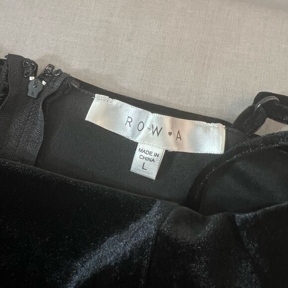 Row A Black Velvet Ruffled Chiffon Skirt Lined Mini Party Dress Size Large - Picture 7 of 10